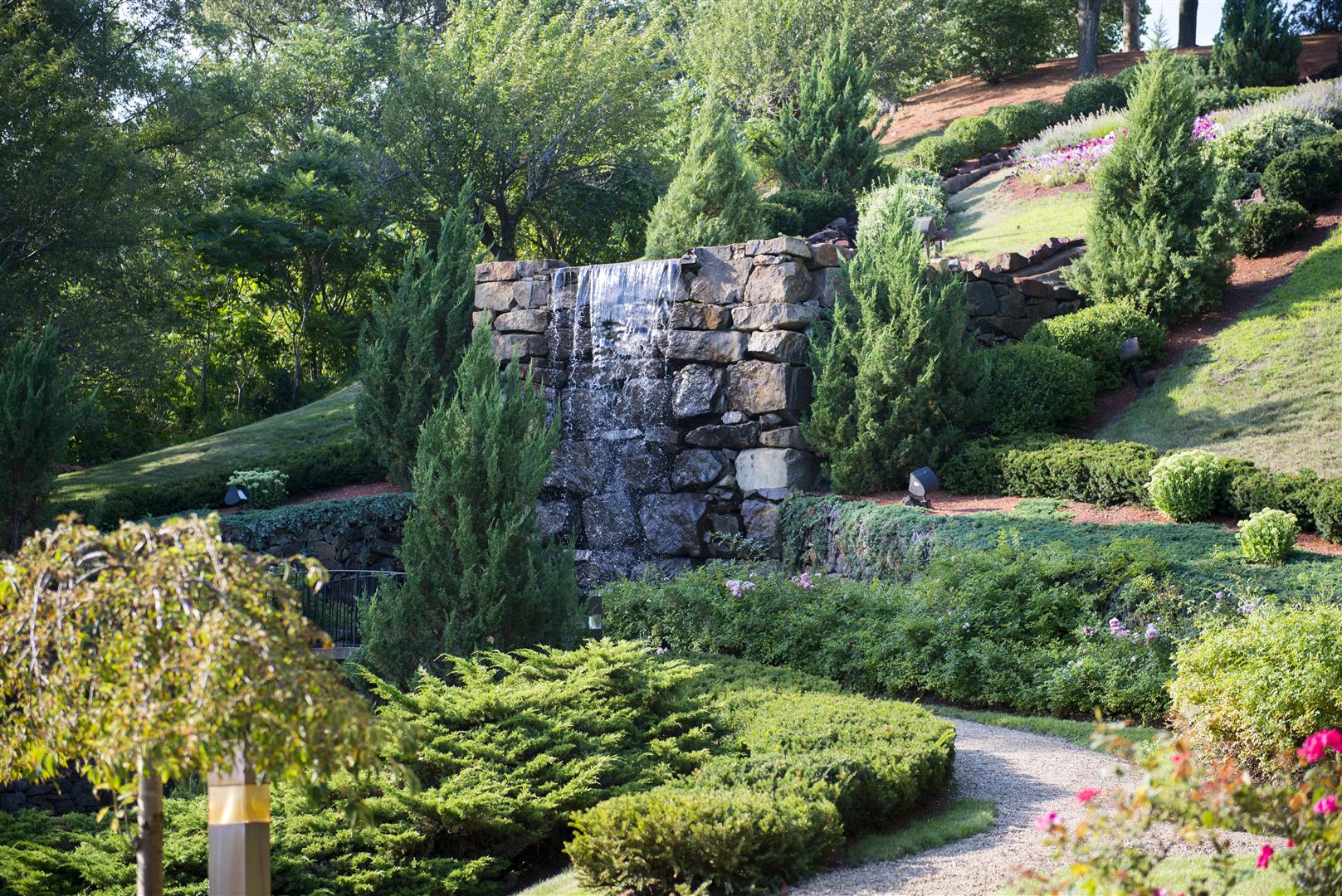 Garden and waterfall outside of Braintree location