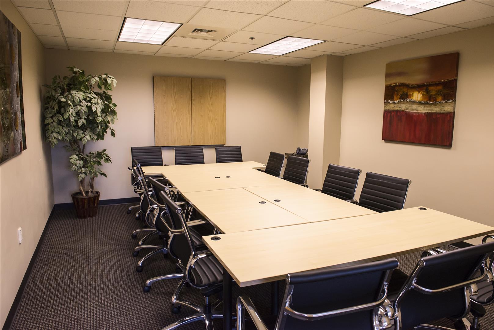 Large board room with plants