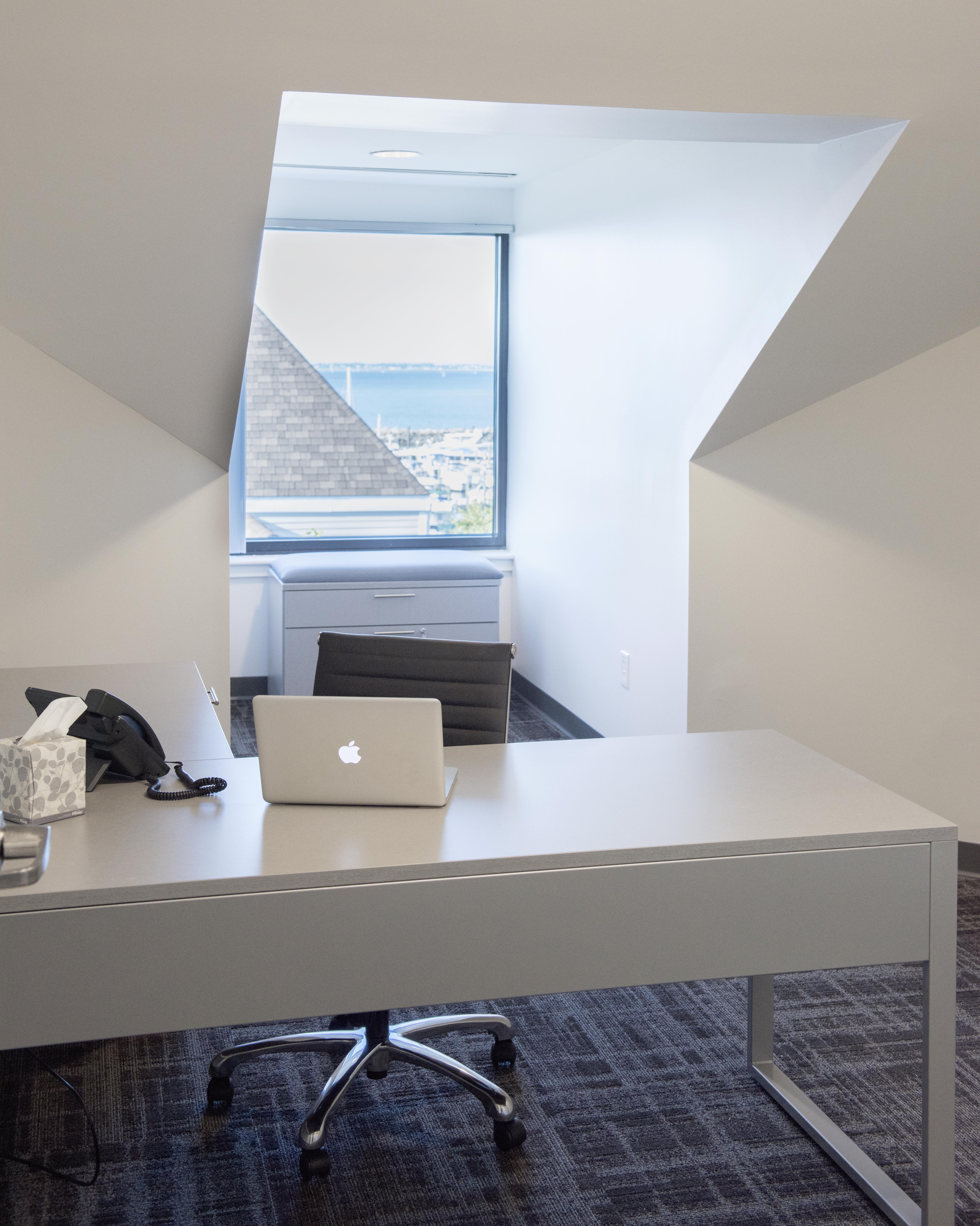Clean office with an ocean view